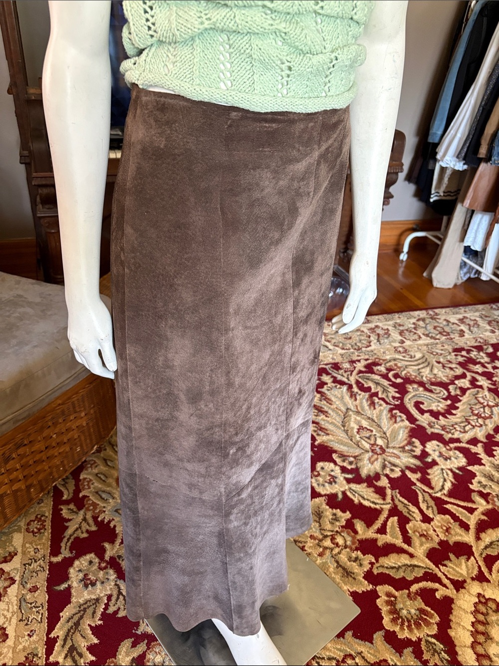 # 159 Vintage Brown Suede Maxi Skirt